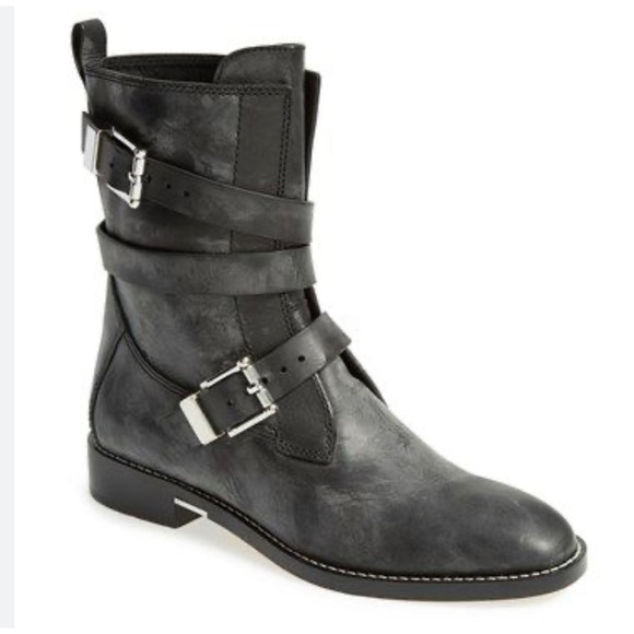 Alexander Wang Louise Smooth Calf Black Leather Straps Moto Boots Women Sz 37 - Picture 2 of 10